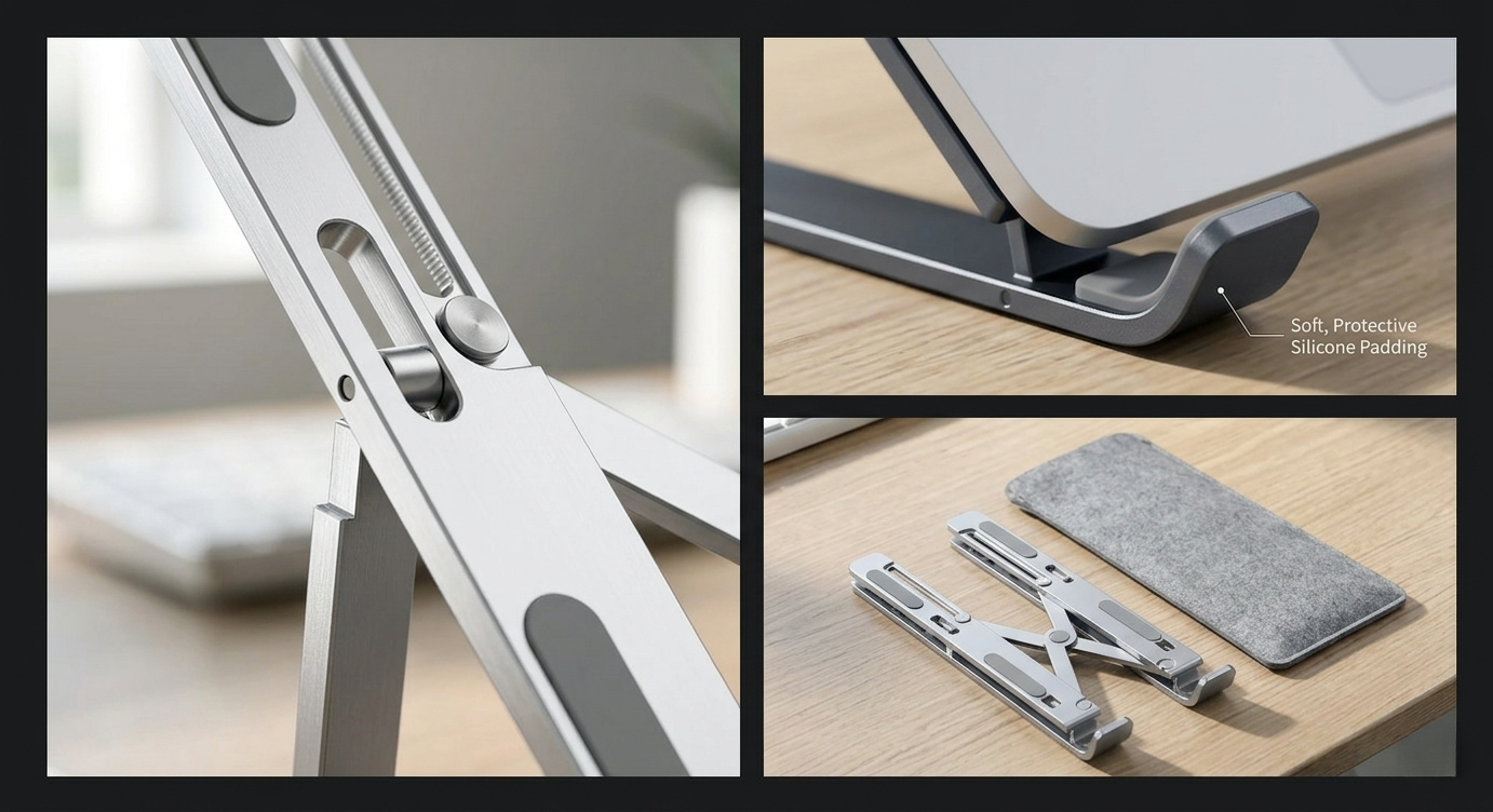 Minimalist Folding Aluminum Laptop Stand - Ergonomic Desk Riser for MacBook & Laptops