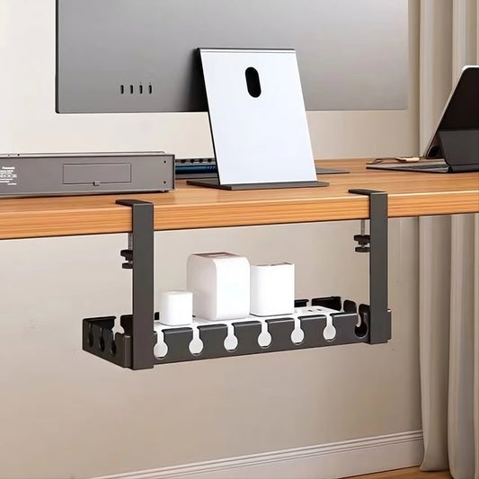 Under-Desk Clamp Cable Management Tray - No-Drill Wire Organizer for Home Office